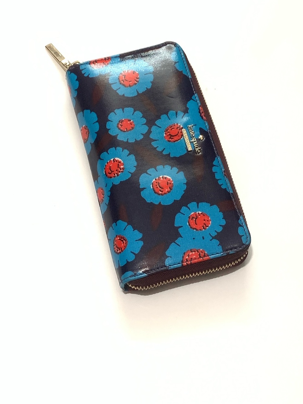 kate spade Navy Floral Zip-Around Wallet with Blue and Red Flowers